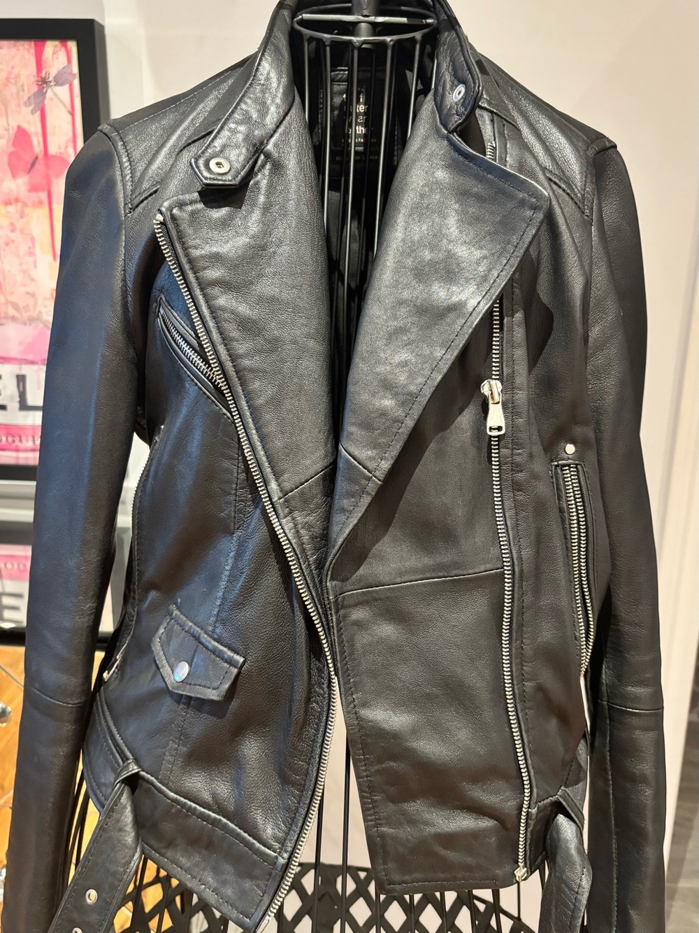 Zara Black Leather Asymmetric Moto Jacket